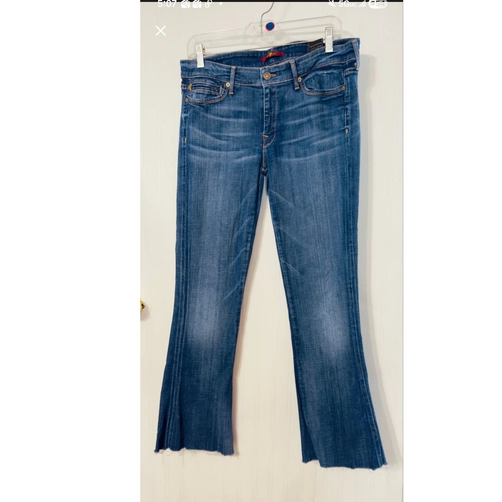 7 For All Mankind Womens Flare Jeans‎ Dark Wash Low Rise Wide Leg Denim Blue